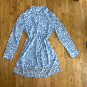 Caffè Marrakesh Blue Floral Tunic Button Up Blouse Daisy Pattern Pockets Sheer S
